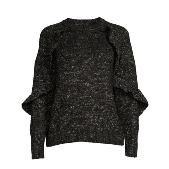Women's Shimmering Ruffle Sweater Top Shirt Size L - Picture 1 of 5